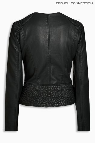 Black French Connection Medina Stitch Faux Leather Jacket